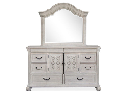 Bronwyn - Drawer Dresser With Shaped Mirror - Alabaster