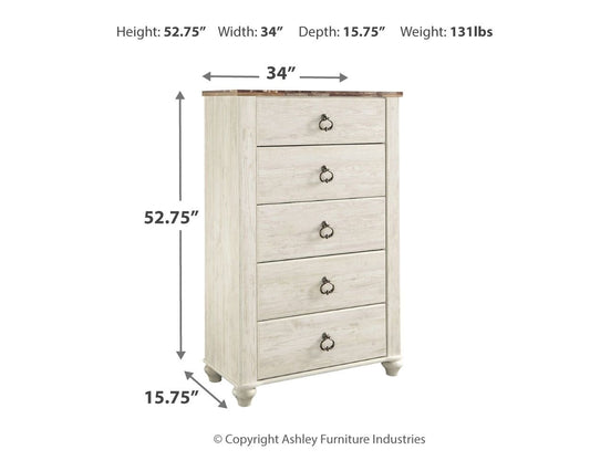 Willowton - Five Drawer Chest - Brown / Beige / White