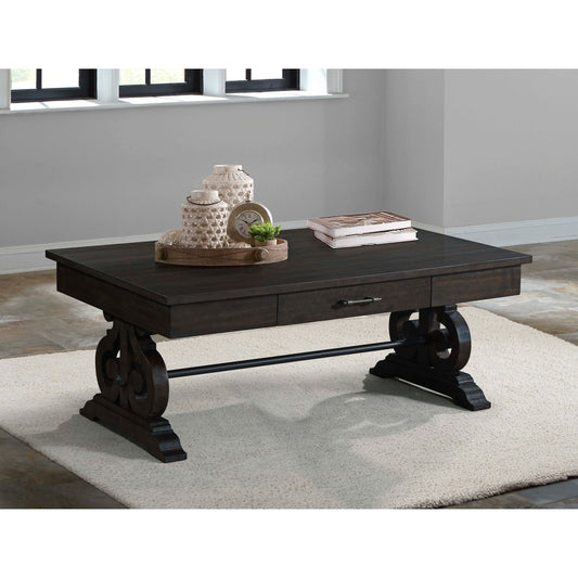 Stone - Coffee Table With PU Base - Dark Walnut
