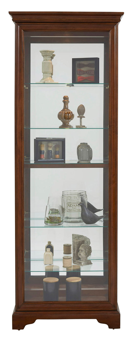 PFC Curios - Mirrored 5 Shelf Gallery Curio Cabinet - Oak Brown