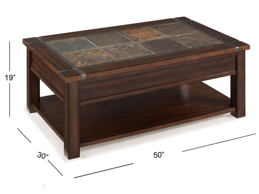 Roanoke - Rectangular Lift Top Cocktail Table (With Casters) - Cherry And Slate
