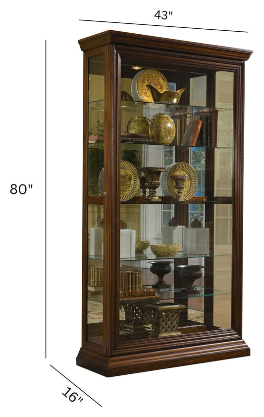 PFC Curios - Edwardian 5 Shelf Sliding Door Curio Cabinet - Oak Brown