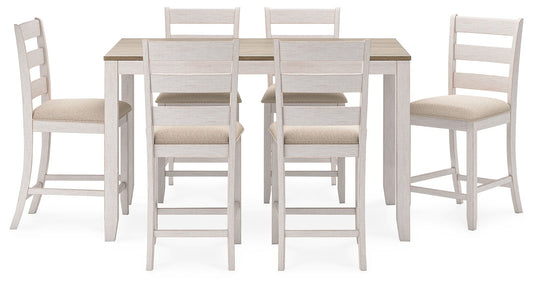 Skempton - Counter Height Dining Table and Bar Stools (Set of 7) - White / Light Brown