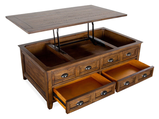 Bay Creek - Lift Top Storage Cocktail Table With Casters - Toasted Nutmeg