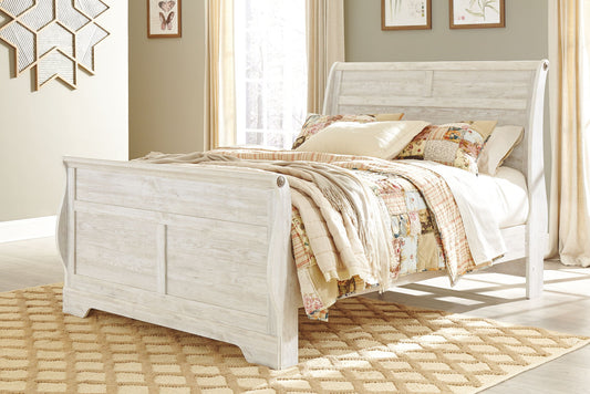 Willowton - Queen Sleigh Bed - Whitewash