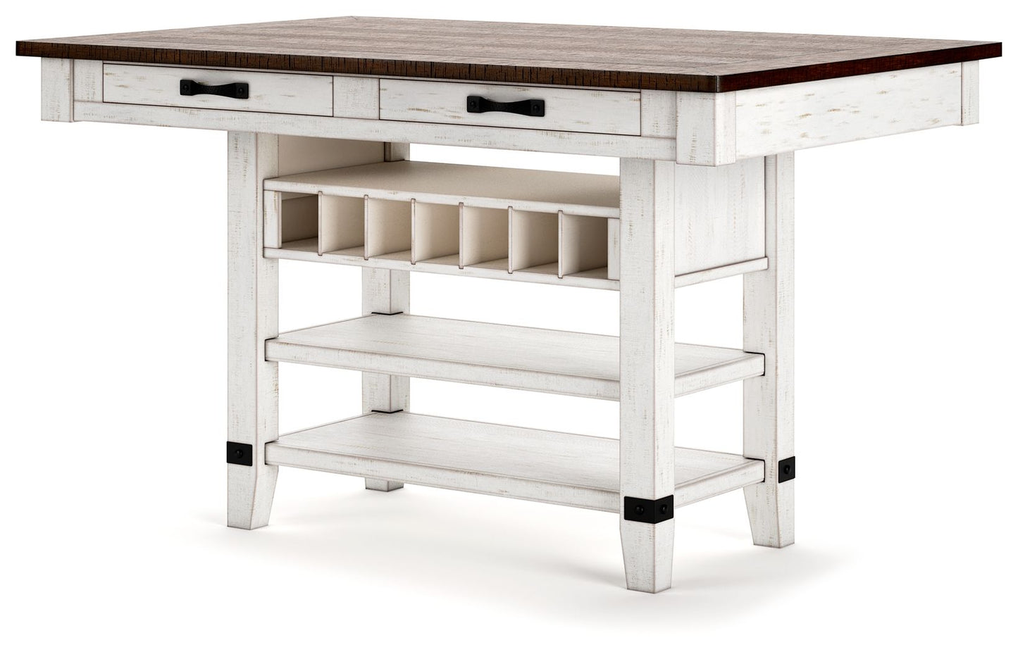 Valebeck - Rect Dining Room Counter Table With Wine Rack - White / Brown