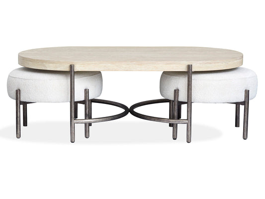 Jennings - Oval Cocktail Table With Two Ottomans - Edgecomb Grey And Weathered Antique Nickel