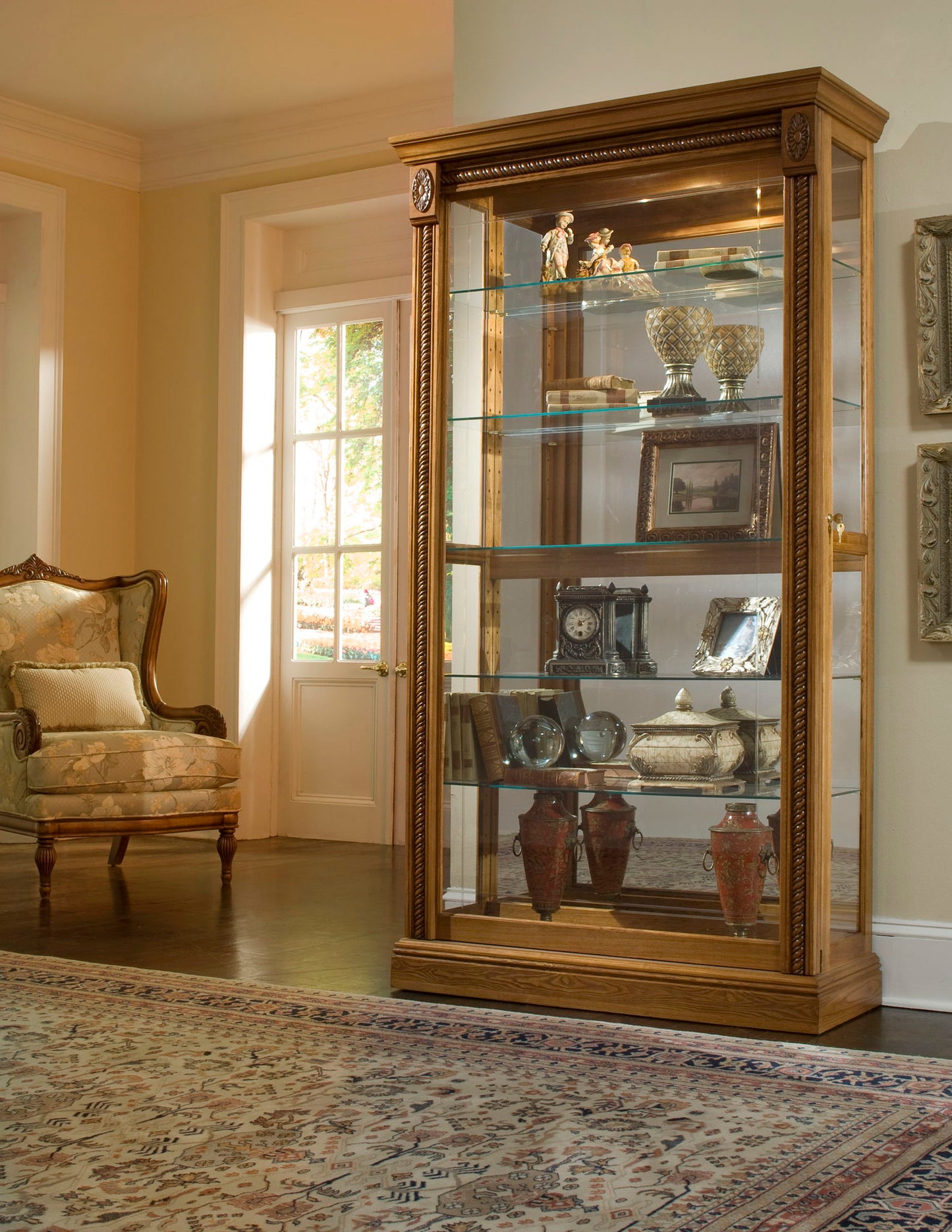 PFC Curios - Lighted Sliding Door 5 Shelf Curio Cabinet