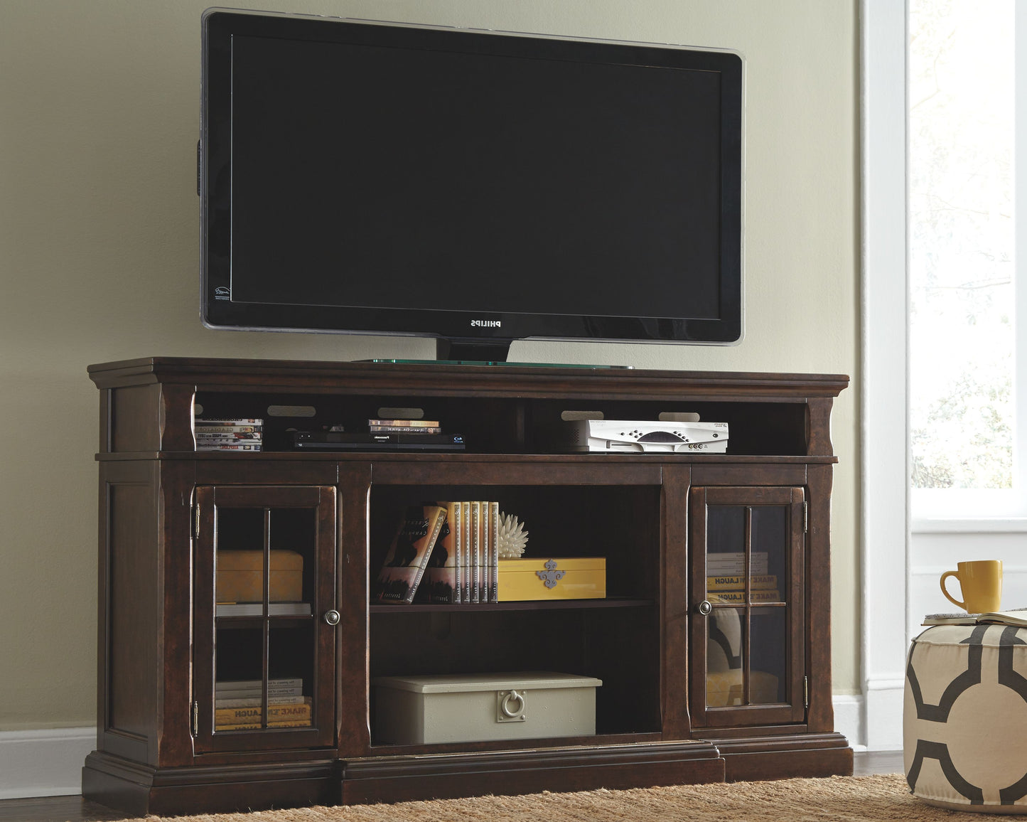 Roddinton - Dark Brown - XL TV Stand w/Fireplace Option