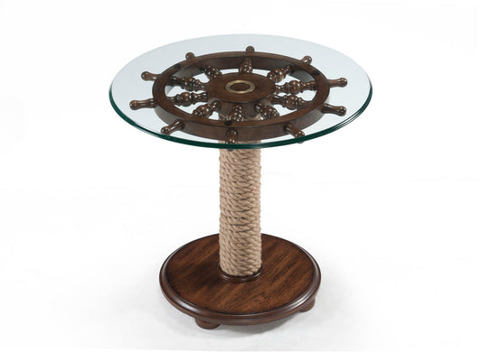 Beaufort - Round Accent Table With Base And Glass Top - Dark Oak