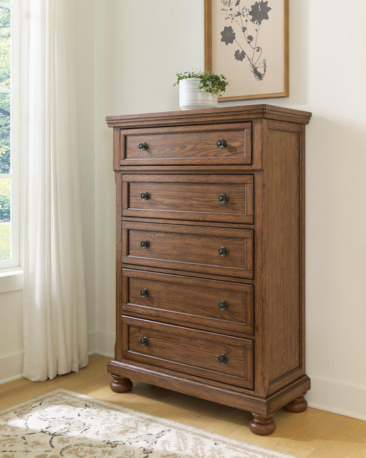 Zackaryn - Five Drawer Chest - Warm Brown