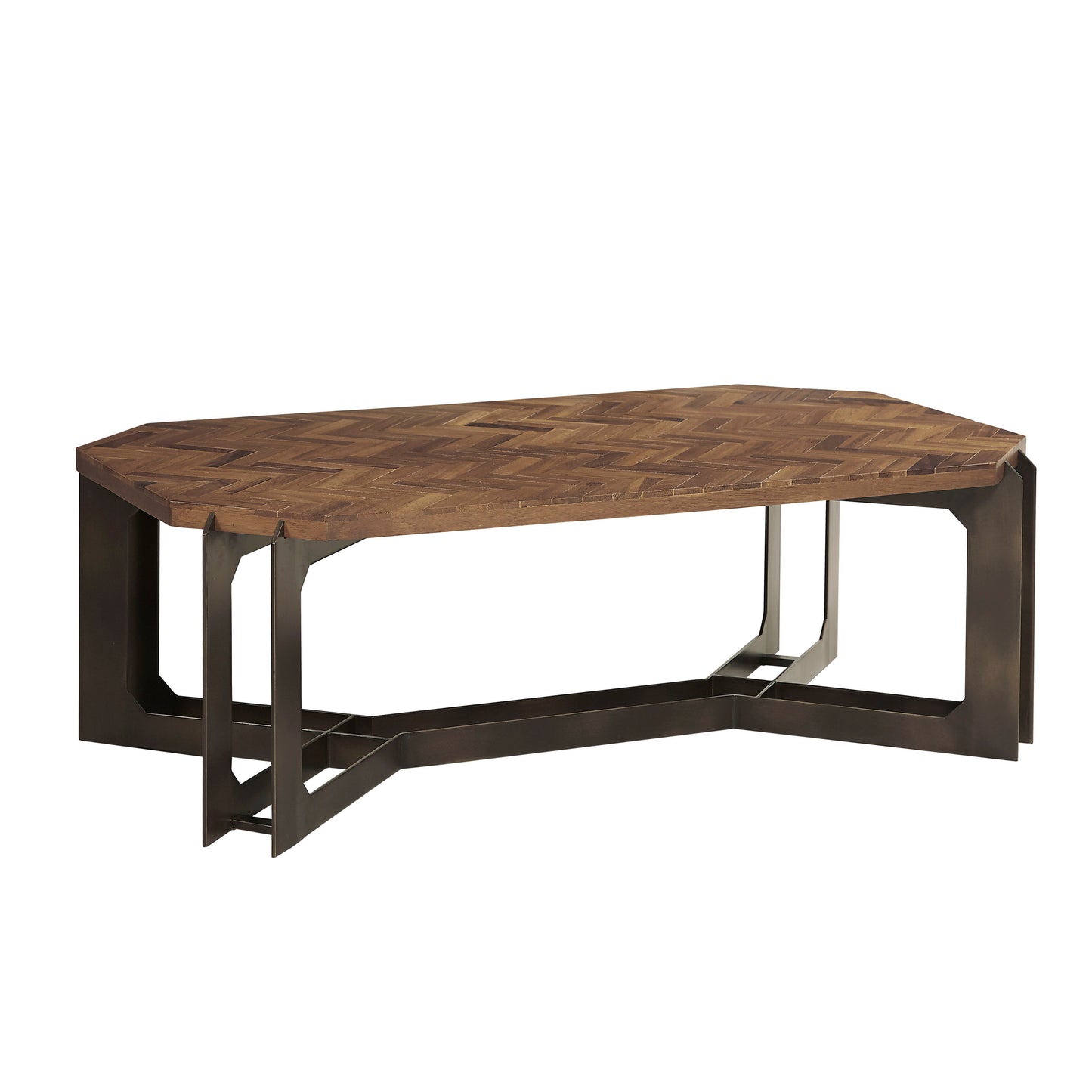 Rustic Cocktail Table With Metal Base - Dark Brown