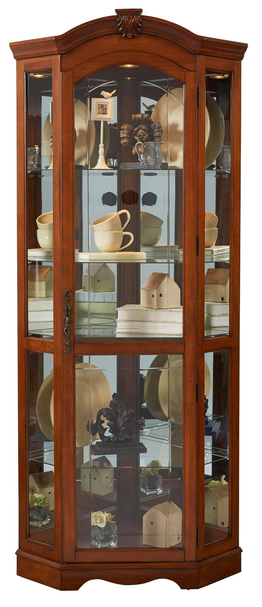 PFC Curios - Mirrored Corner Curio Cabinet - Warm Cherry Brown