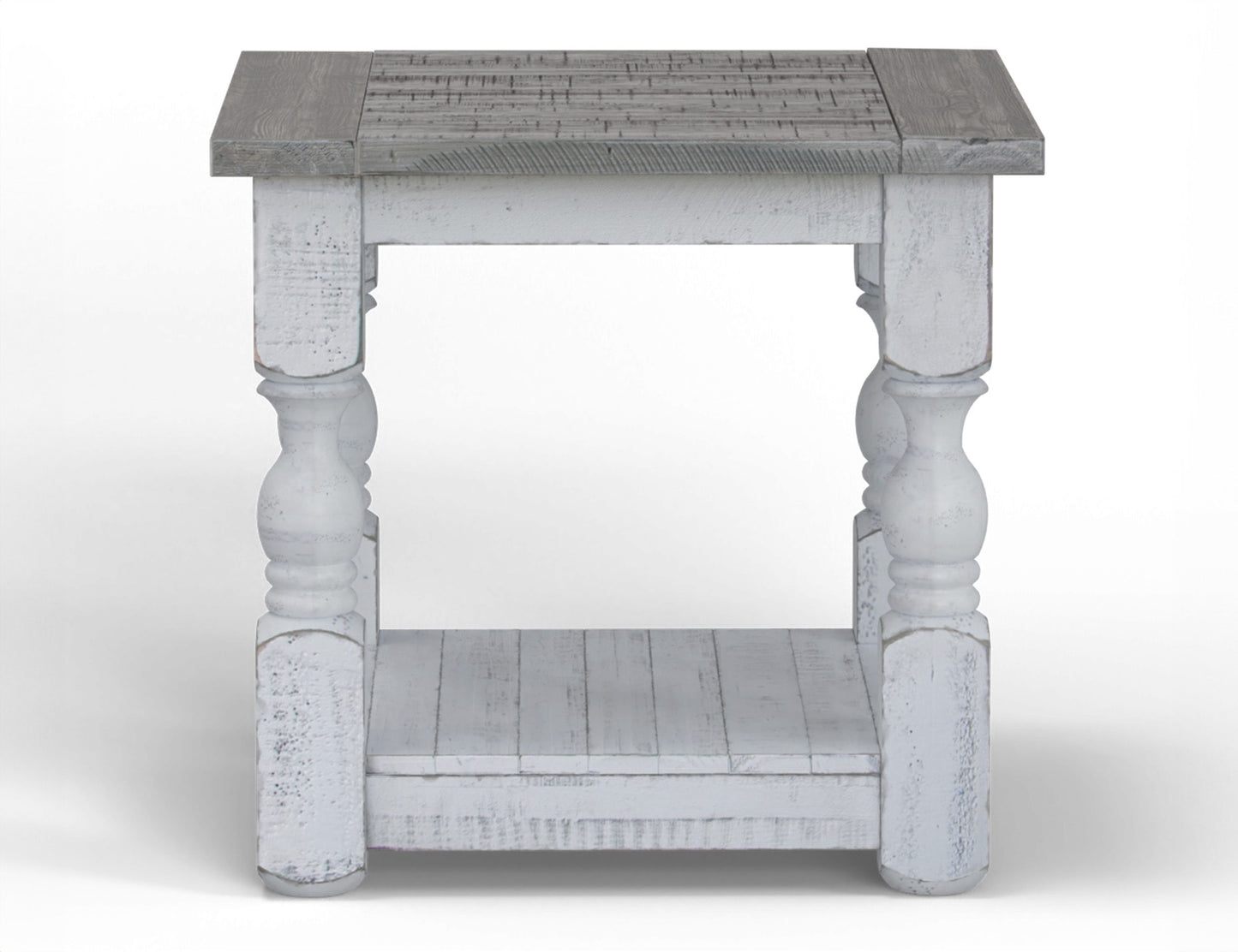 Stone - End Table - Antiqued Ivory / Weathered Gray