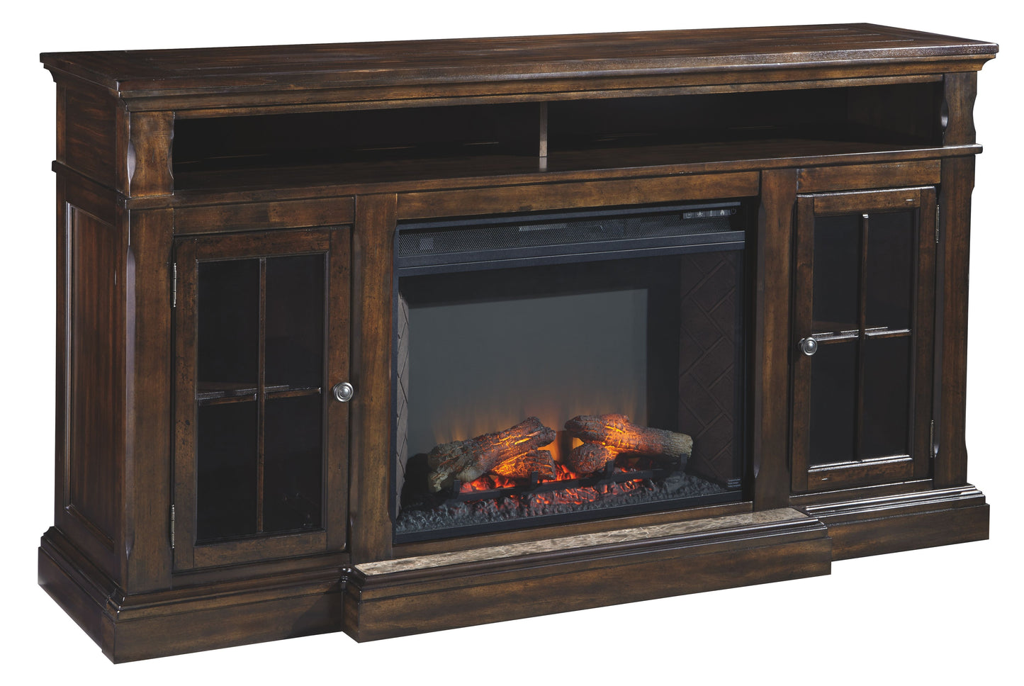 Roddinton - Dark Brown - XL TV Stand w/Fireplace Option