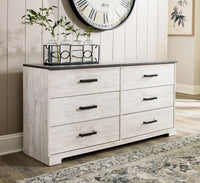 Shawburn - White / Black / Gray - Six Drawer Dresser - Pewter-tone pulls