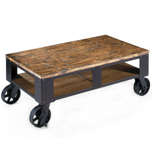 Pinebrook - Rectangular Cocktail Table (2 Braking Casters) - Distressed Natural Pine