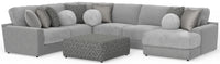 Canyon - 4 Piece Sectional With Cuddler Seat Cushions, Included Accent Pillows And Cocktail Ottoman (Right Side Facing Chaise) - Platinum