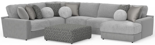 Canyon - 4 Piece Sectional With Cuddler Seat Cushions, Included Accent Pillows And Cocktail Ottoman (Right Side Facing Chaise) - Platinum