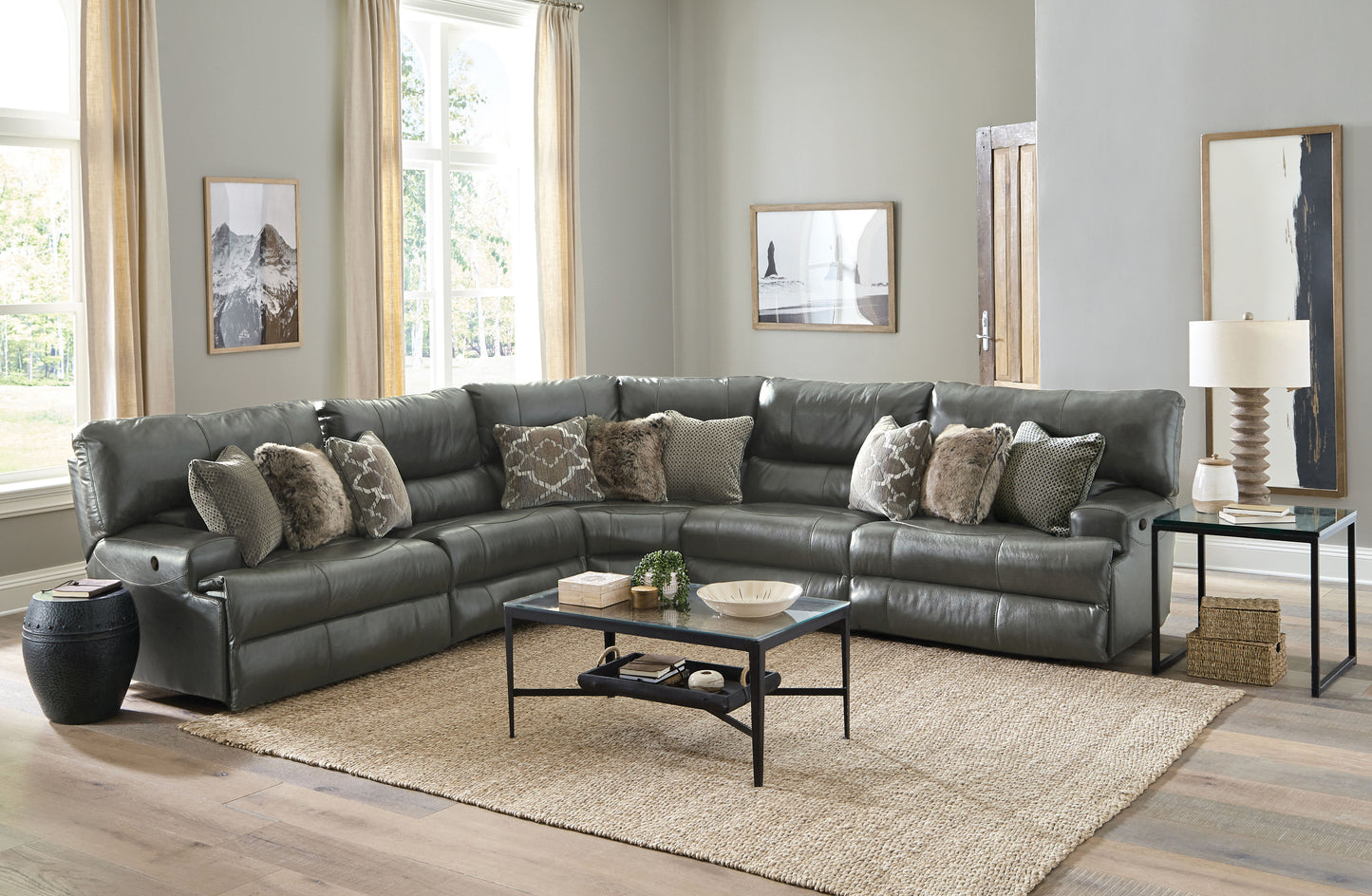 Como - Italian Leather Match Reclining Sectional