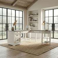 Allyson Park - Optional L Shaped Desk Set - Wirebrushed White / Charcoal