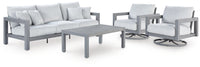 Hurley Park - 4 Pc. - Outdoor Sofa, 2 Lounge Chairs And Coffee Table - Gray