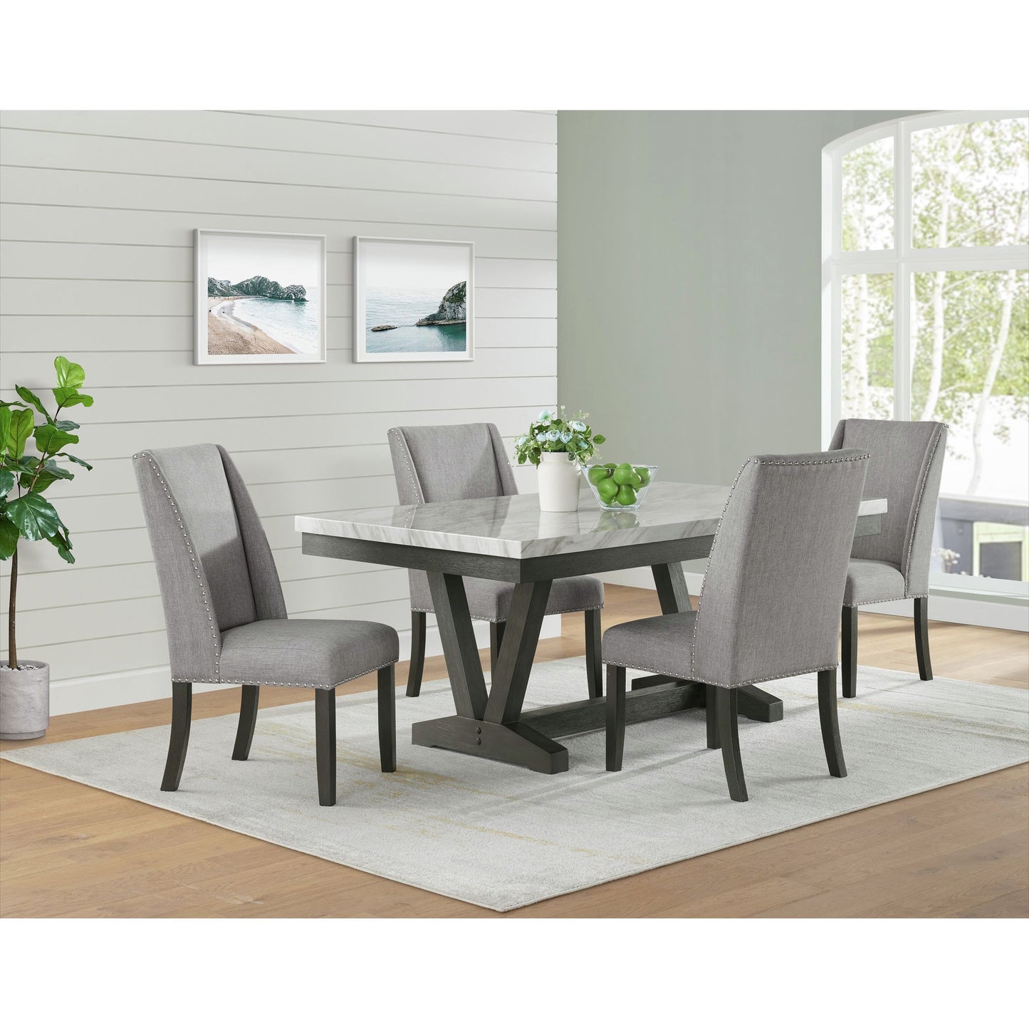 Everdeen - Dining Table With White Faux Marble Top - Charcoal