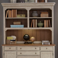 Farmhouse Reimagined - Credenza Hutch - Antique White / Chestnut Tops