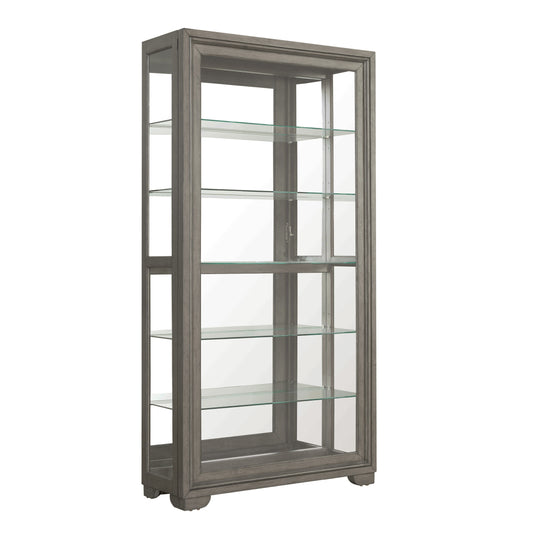 Modern Wood Framed 5-Shelf Sliding Door Curio With LED Light - Dark Brown