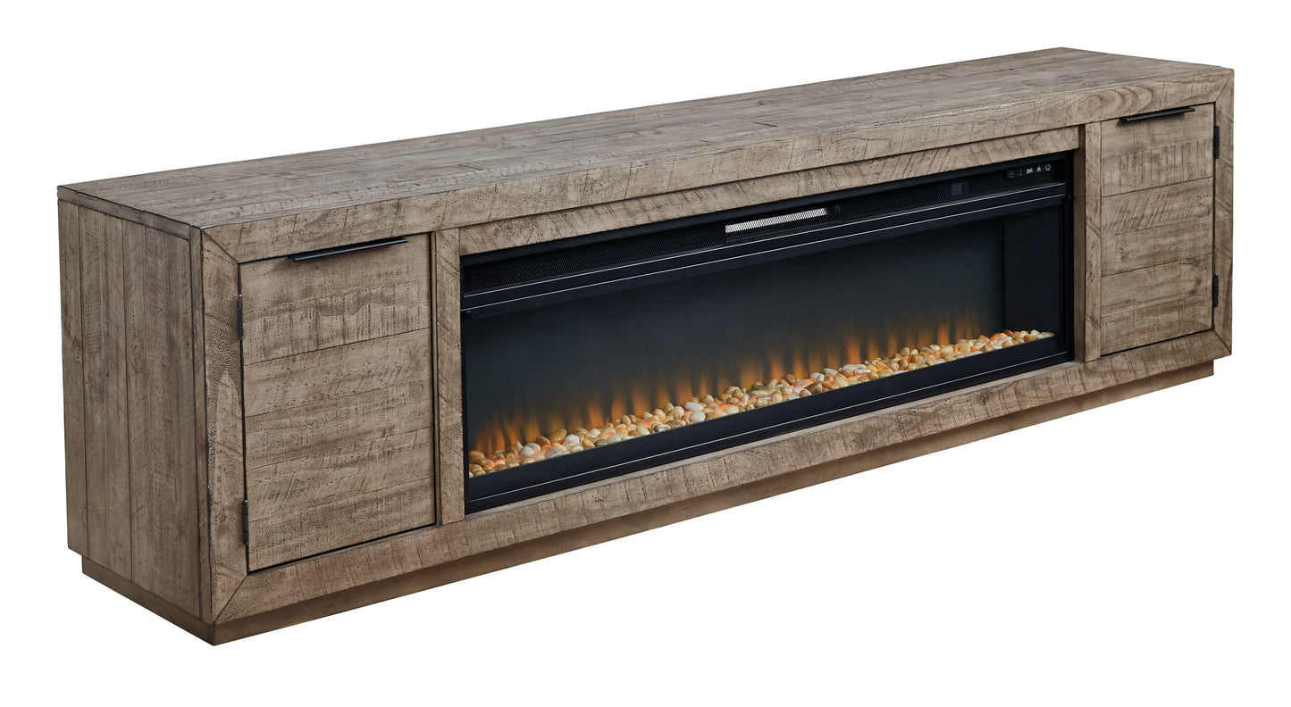 Krystanza - Weathered Gray - TV Stand with Wide Fireplace Insert