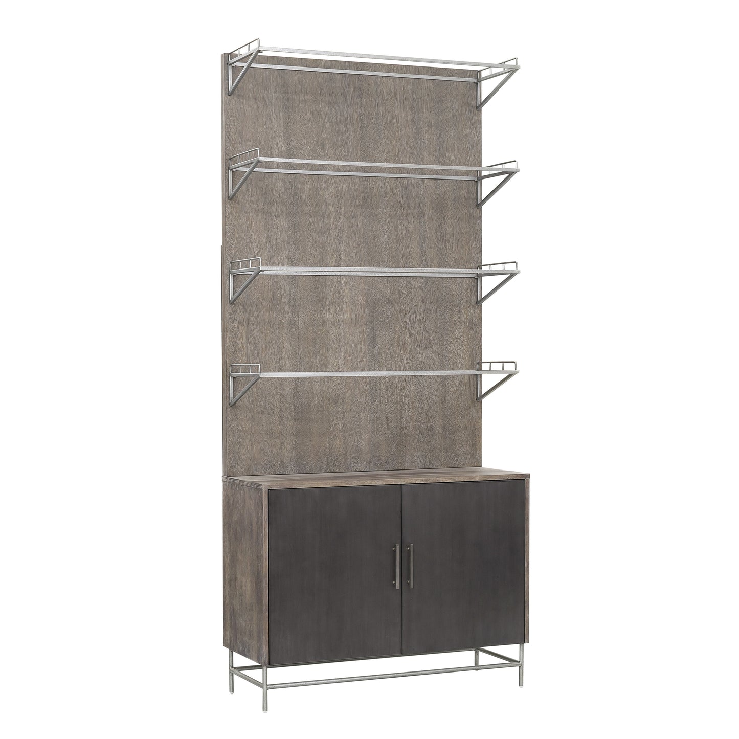 Industrial 4 Shelf Bookcase With 2 Door Cabinet - Brown