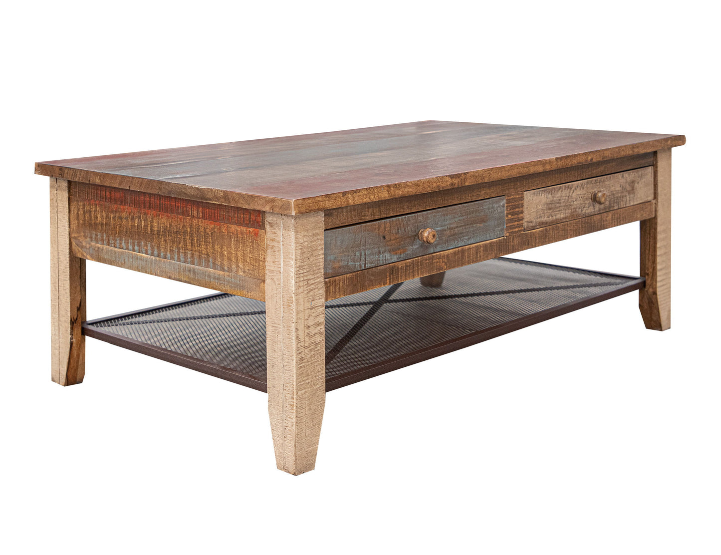 Antique - Cocktail Table With 4 Drawers - Multicolor