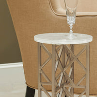 Gypsum Stone Top Drink Table With Metal Base - Silver