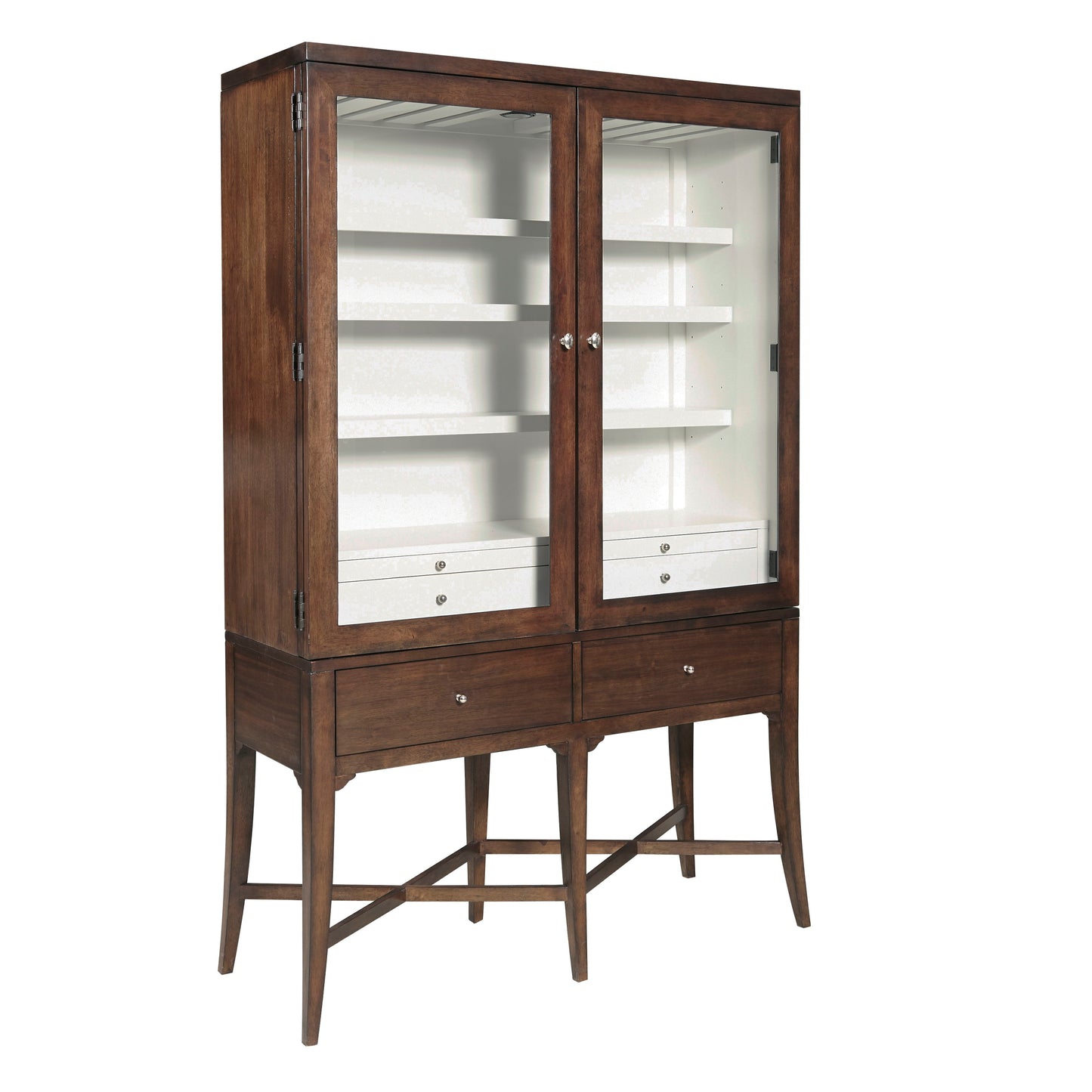 Modern Wood Bar Cabinet With Glass Doors And Storage Drawers - Dark Brown