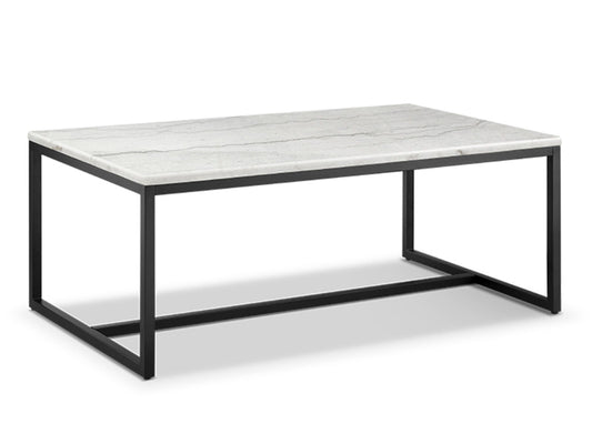 Torin - Rectangular Cocktail Table - White Marble And Matte Black