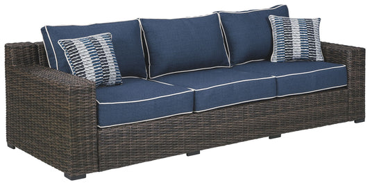 Grasson - Brown / Blue - Sofa with Cushion