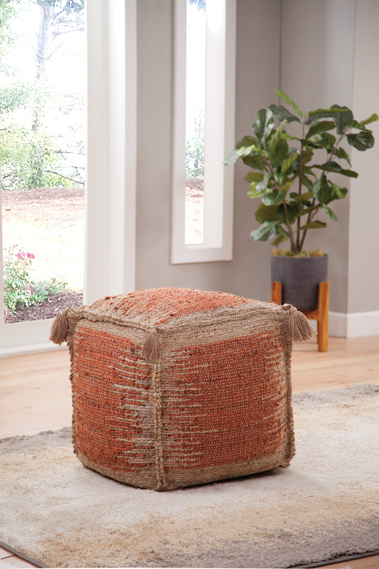 Jafar - Square Handwoven Jute Pouf - Red