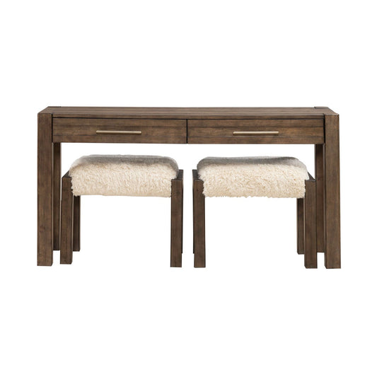 Broadmore - 3 Piece Table Set (1 Console Table 2 Console Stools) - Brown