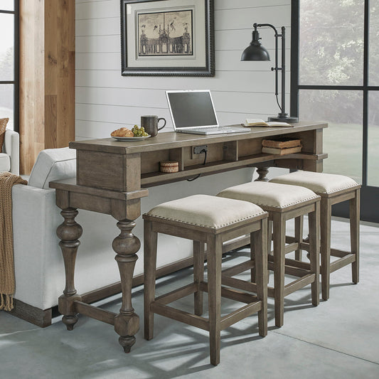 Americana Farmhouse - 4 Piece Console Set (Console 3 Stools) - Light Brown