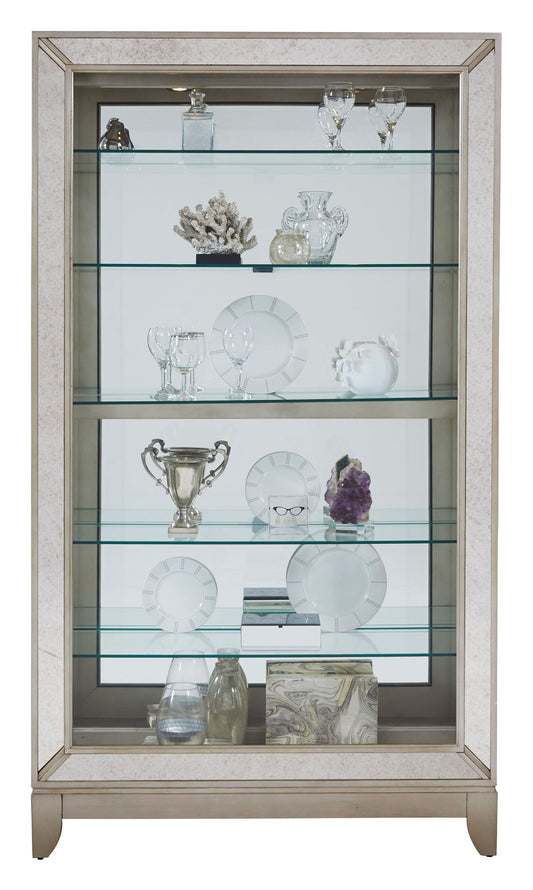 PFC Curios - Antique Style 5 Shelf Mirrored Curio Cabinet - Aged Silver