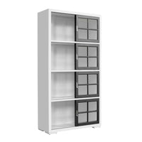 Contemporary 4-Shelf Sliding Door Bookcase - White / Black