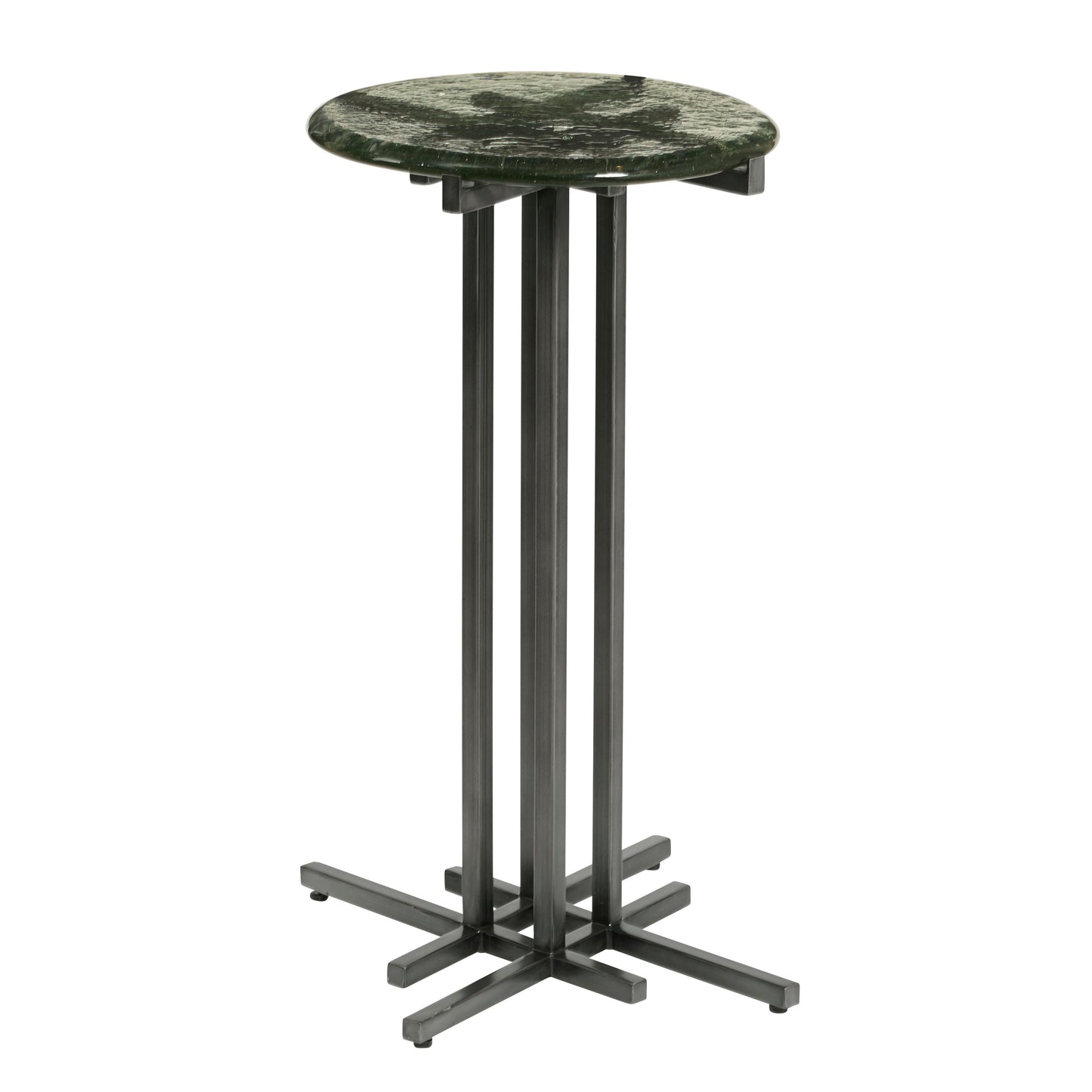 Glass Top Spot Table With Metal Base Pedestal - Gray