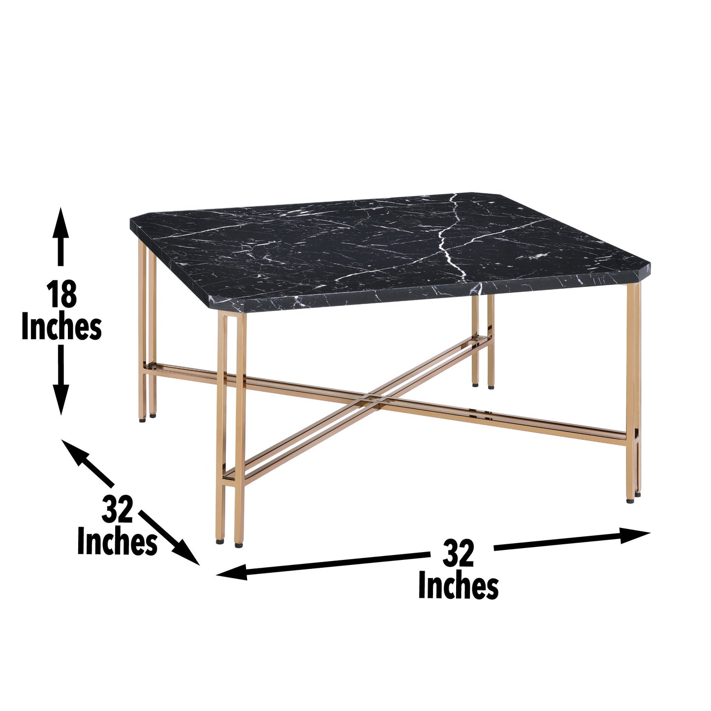 Daxton - Faux Marble Top Square Cocktail Table - Black