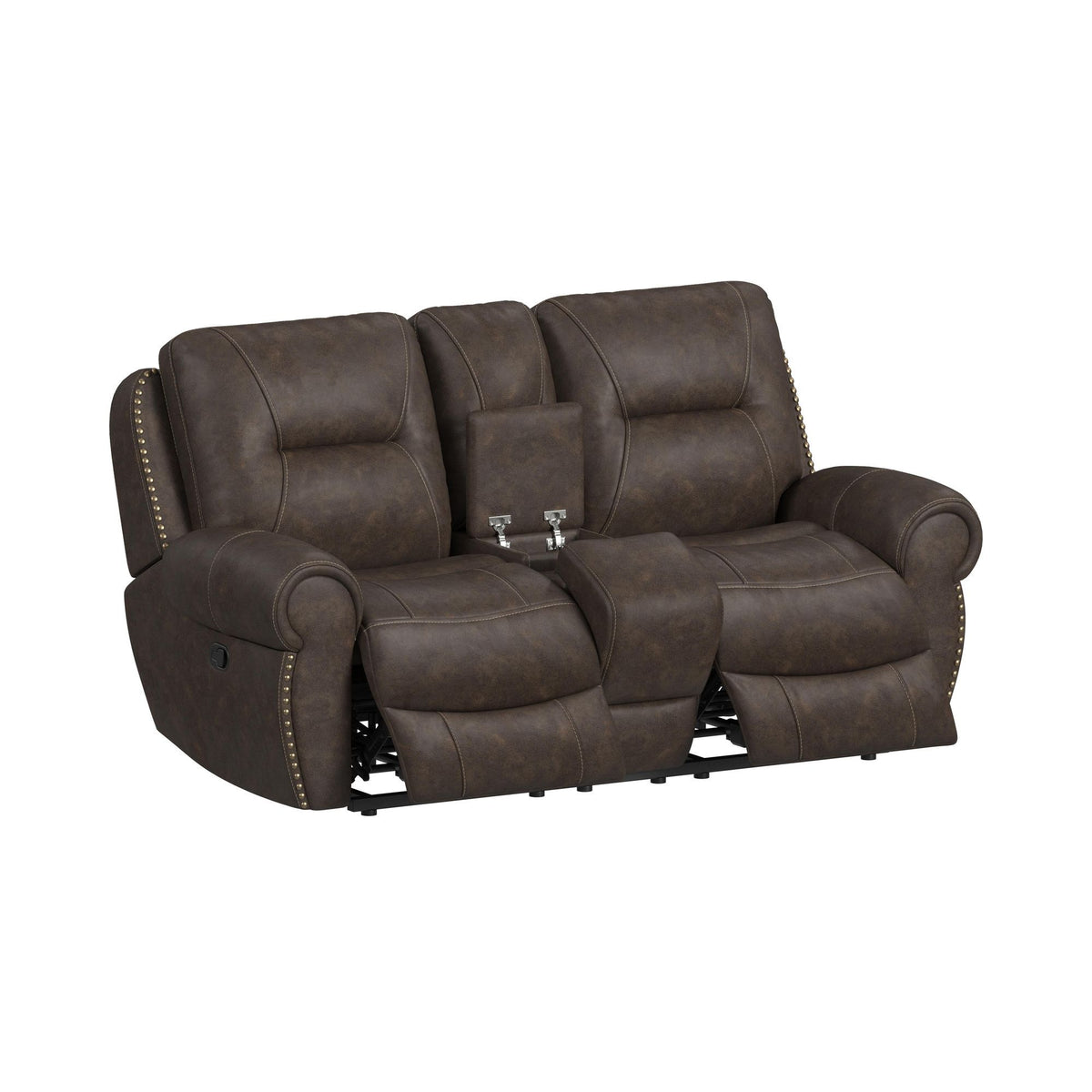 Topeka - Loveseat With Console, Hidden Cups - Rocky Brown