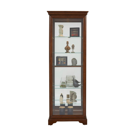 PFC Curios - Mirrored 5 Shelf Gallery Curio Cabinet - Oak Brown