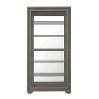 Modern Wood Framed 5-Shelf Sliding Door Curio With LED Light - Dark Brown