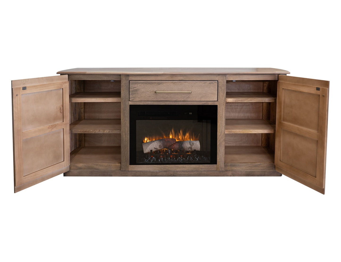 Mezquite - 1 Drawer 2 Doors Fireplace TV Stand 70 - Mezquite Brown