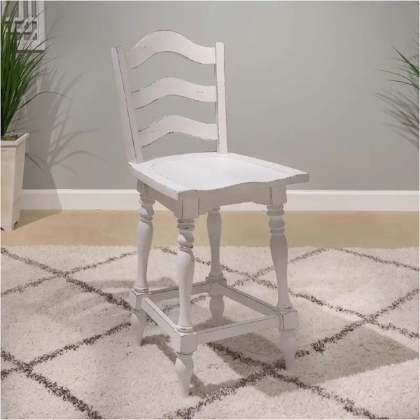 Magnolia Manor - Ladderback Swivel Counter Height Chair - Antique White & Weathered Bark