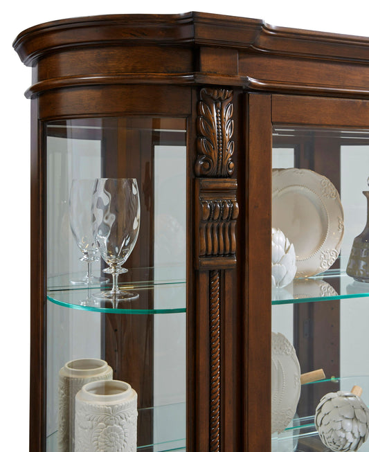 PFC Curios - Lighted Curved Front 4 Shelf Curio Cabinet - Maple Brown