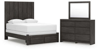 Fraluna - 3 Pc. - Queen Panel Storage Bed, Dresser And Mirror - Charcoal